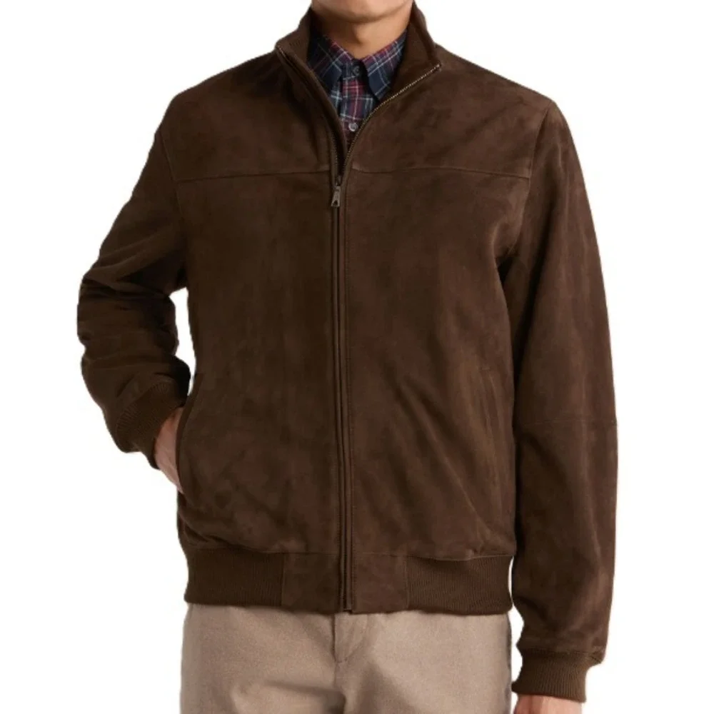 Brooks Brothers Brown Suede Leather‎ Jacket Mens S Full Zip Bomber Pockets NEW